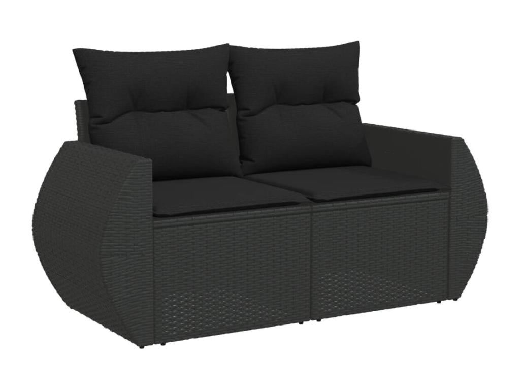 6-piece garden furniture set with cushions, black woven resin YODL22438