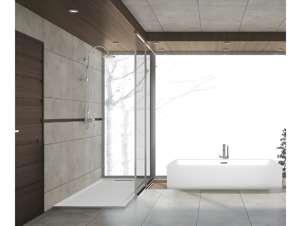 120x100 cm shower tray, grey RAL 7037, Mobenze line, made of resin and marble powder with marble resin side grate, DQGE75171