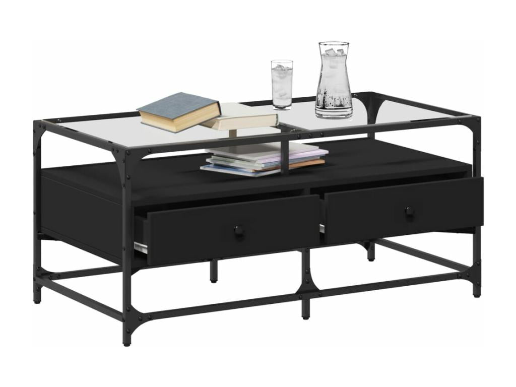 Coffee Table with dessus in verre Black 98.5x50x45 cm Steel ZUKX50065