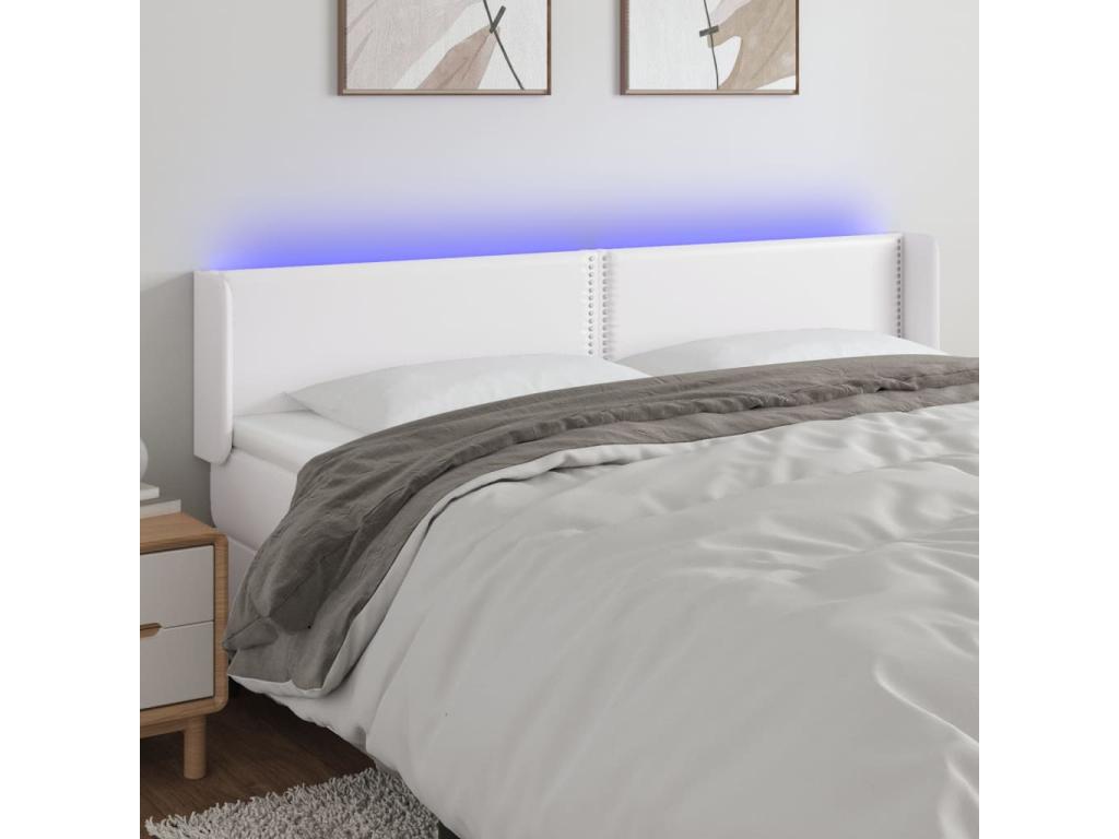 White LED Headboard 203x16x78-88 Faux Leather FFWR32303