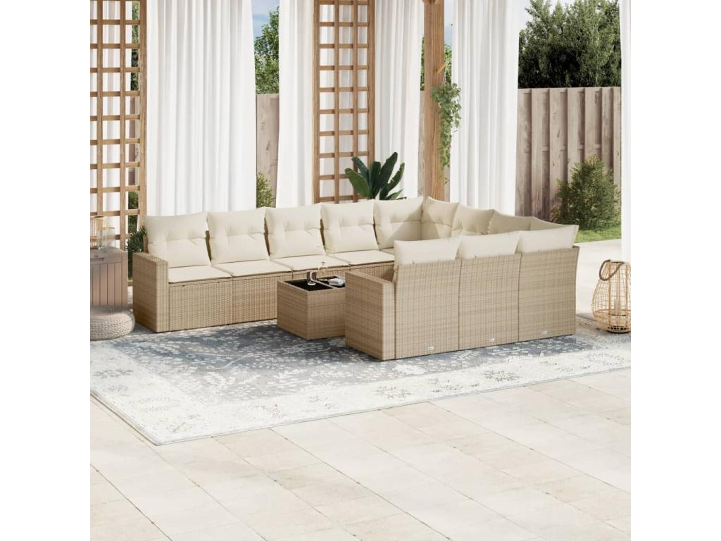 11-piece garden furniture set with beige resin wicker cushions WLZB03143