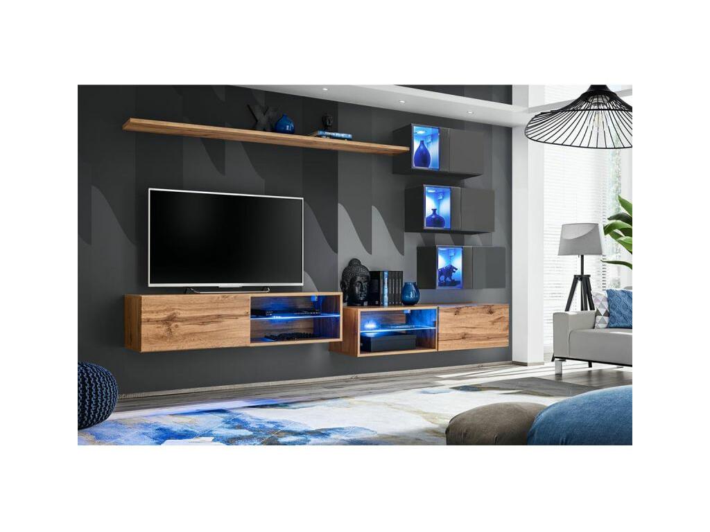 Switch XXIV wall-mounted TV unit - W 260 x D 40 x H 170 cm - Brown and grey XLQK63719
