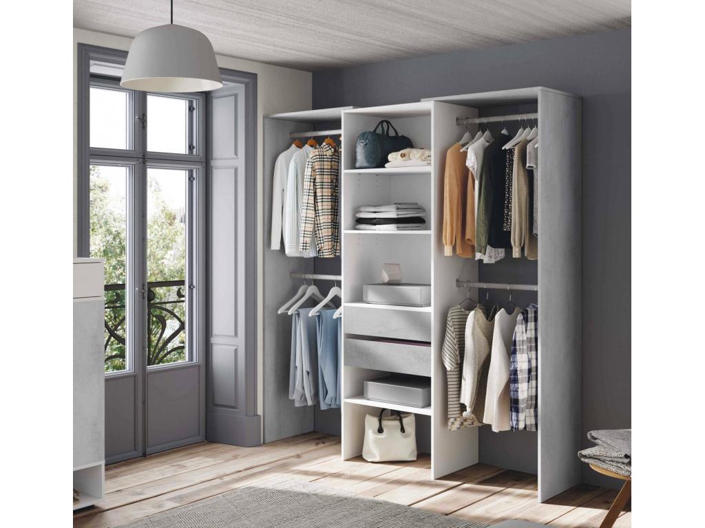 Wardrobe Mobenze Structure for dressing Wardrobe ouverte without Doors Dressing 179x50h202 cm White and Ciment RHQS85261