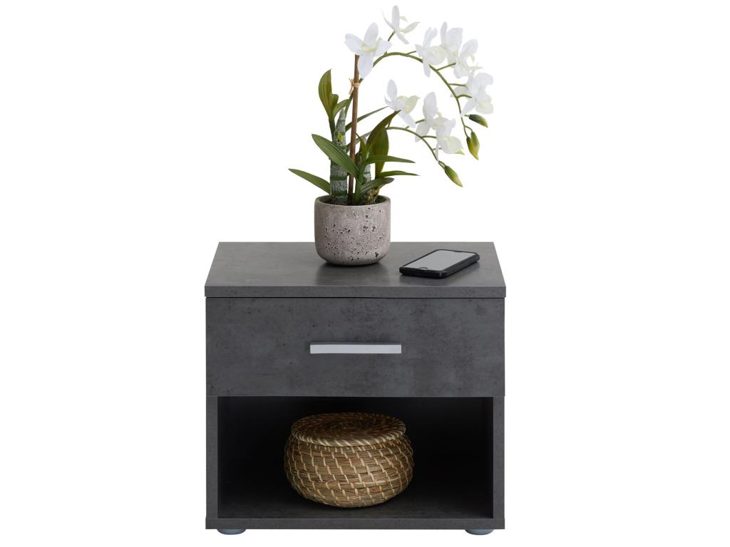Table of chevet Mobenze Table of nuit casier with 1 Drawer and 1 niche in mélaminé Decor béton Dark QYGZ08522